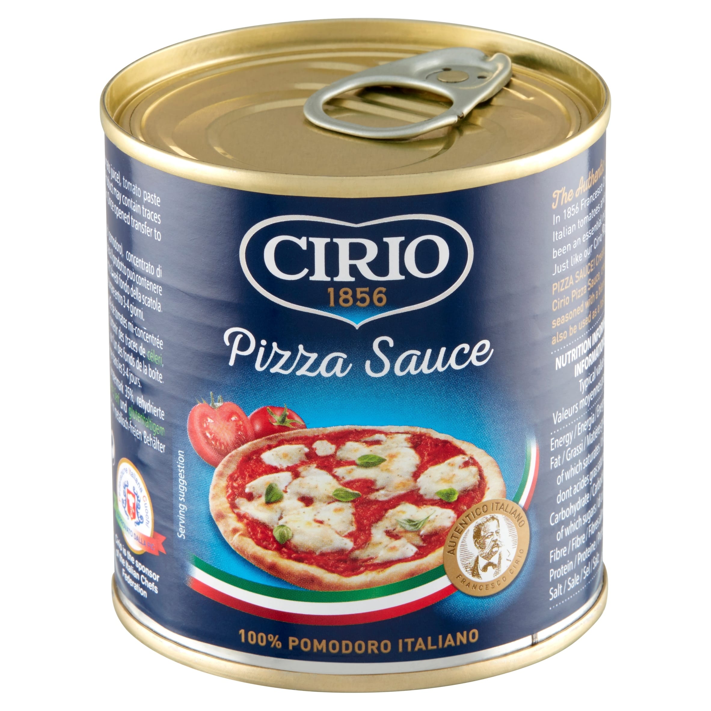 CIRIO Sos do PIZZY 190g 4 Konserwa sos pomidorowy do pizzy Cirio, wysokiej jakości włoski sos pomidorowy z 100% pomidorów włoskich, idealny do przygotowania pysznej pizzy i dań włoskich.