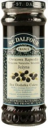 Aromatyczny dżem z czarnej porzeczki St. Dalfour bez dodatku cukru, w eleganckim słoiku, idealny do śniadania i deserów.