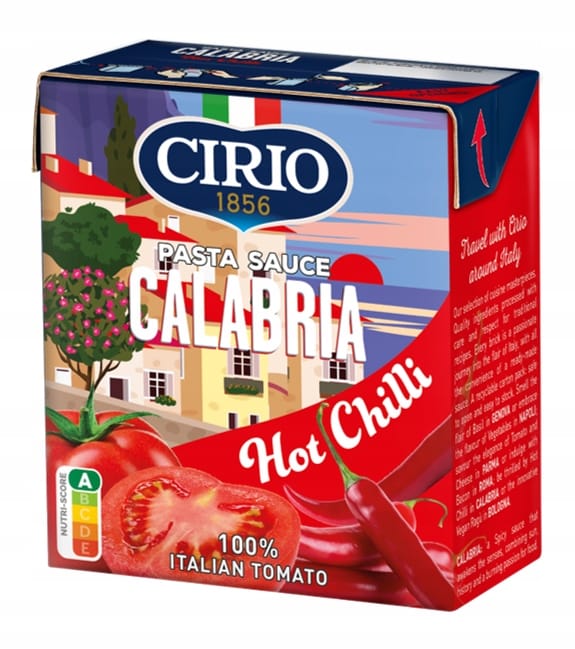 CIRIO Sos pomidorowy do makaron u CALABRIA Hot Chilli 340g 1 Sos pomidorowy Calabria Cirio Hot Chilli z włoskimi pomidorami i chili, idealny do dań kuchni włoskiej, ostrzegawczy smak, wysokiej jakości produkt.