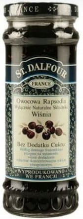 Słoik dżemu wiśniowego bez dodatku cukru, naturalny smak, wysokiej jakości konfitura z Francji, idealna do pieczywa i deserów.