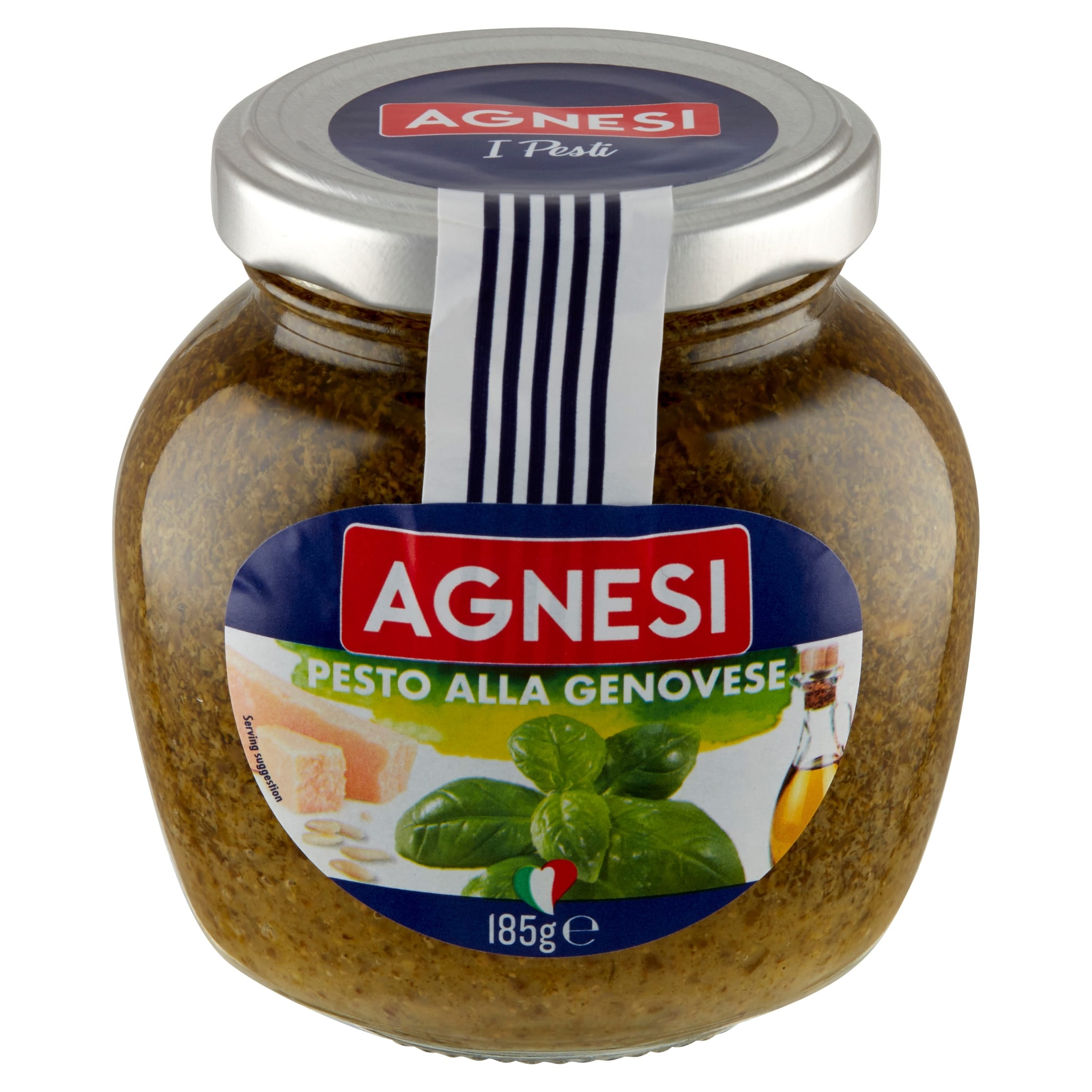 AGNESI PESTO ALLA GENOVESE SOS PESTO Z BAZYLIĄ 185g 4 Pasta pesto agnese w słoiku, naturalny sos bazyliowy o izraelskiej recepturze, 185g, idealny do makaronów i dań włoskich, świeży smak i aromat, dostępny w sklepie flowtea.pl.