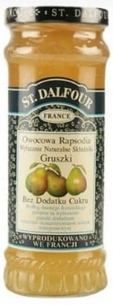 Słój z naturalnym dżemem gruszkowym bez dodatku cukru, produkt francuski, w eleganckim szklanym opakowaniu, Idealny do kanapek i deserów.