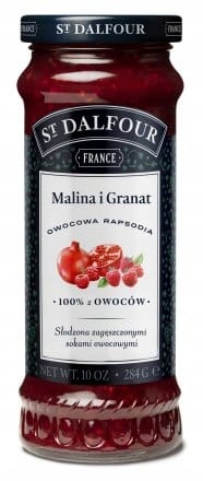 Malina i granat - dżem owocowy bez dodatku cukru, naturalne smaki z owoców, produkt spożywczy, zdrowa przekąska, FlowTea, pełny aromat i smak.