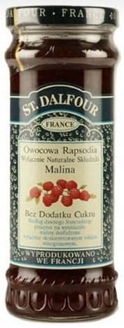 Słodki dżem malinowy St. Dalfour, naturalny produkt z Francji, idealny do pieczywa i deserów.