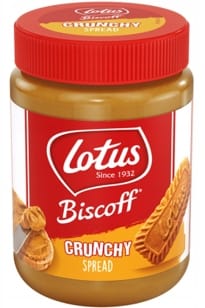 Słoik Lotus Biscott Crunchy Spread - krem orzechowy i biszkoptowy, idealny do tostów, naleśników i deserów, wysokiej jakości, smakowity dodatek do słodkich przekąsek.