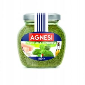 Aksamitne pesto z bazylii Agnasi w słoiku, wysokiej jakości dodatek do makaronów i kanapek, naturalna francuska receptura, 185 g.