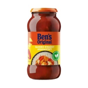 Słoik Ben’s Original słodko-kwaśny ananasowy sos, idealny do potraw kuchni azjatyckiej i nie tylko, w wysokiej jakości opakowaniu.