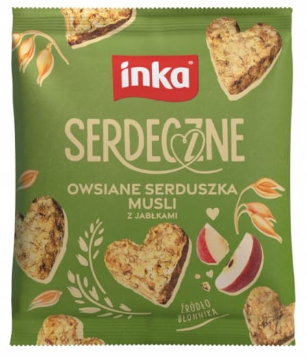 Inka Serdczone Owsiane Serduszka z jabłkami, herbatniki musli, naturalne składniki, zdrowa przekąska, bez konserwantów, produkt z blogu FlowTea.