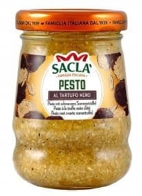 Sacla pesto al tartufo nero, kremowe i aromatyczne, idealne do makaronów i dań włoskich, dostępne w sklepie FlowTea.