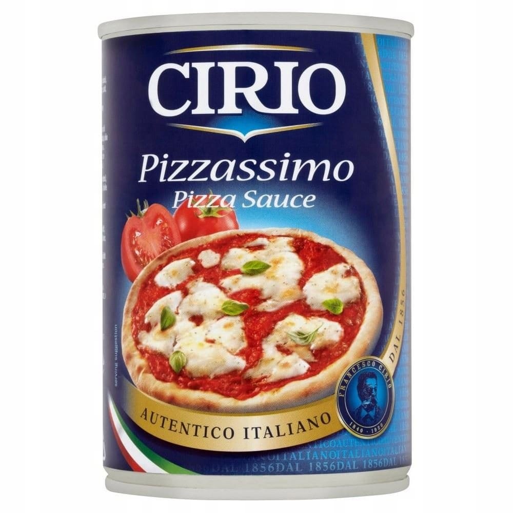 CIRIO Sos do PIZZY 190g 5 Puszka sosu do pizzy Cirio Pizzasimo z autentycznym włoskim smakiem, idealny do przygotowania domowej pizzy z serem mozzarella i świeżymi pomidorami, oryginalny składnik kuchni włoskiej.