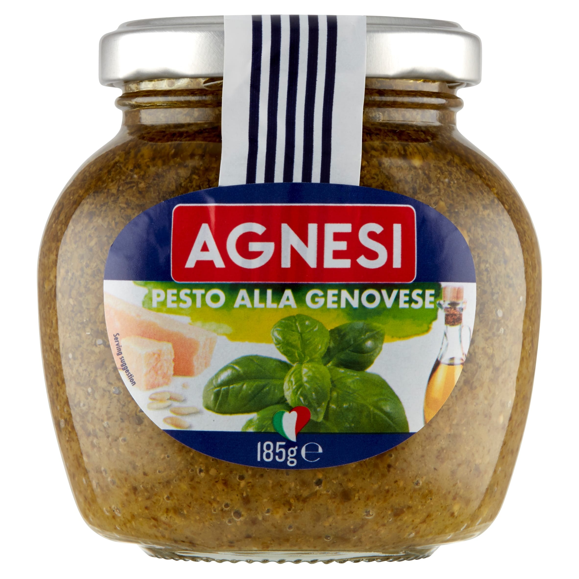 AGNESI PESTO ALLA GENOVESE SOS PESTO Z BAZYLIĄ 185g 3 Agnese pesto alla genovese w małym słoiku, świeże zioła bazylia, sycące pesto do makaronu, gotowe do użycia, włoskie składniki, aromatyczne i naturalne, idealne do szybkiego dania kuchni włoskiej.