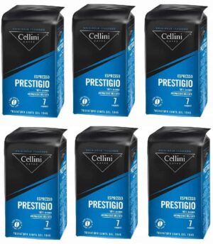 Elegancka kawa ziarnista Cellini Prestigio do espresso, opakowania 7 kg, aromatyczna, aromatyzowana, włoska kawa, wysoka jakość, świeżo palona, idealna do profesjonalnych ekspresów kawowych.