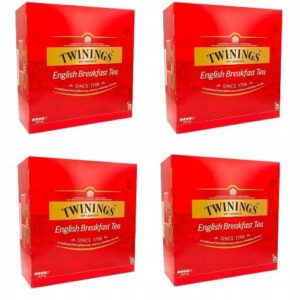 Herbaty Twinings English Breakfast w opakowaniach, idealne na śniadanie, bogaty smak i aromat, oryginalne herbaty z Londynu.