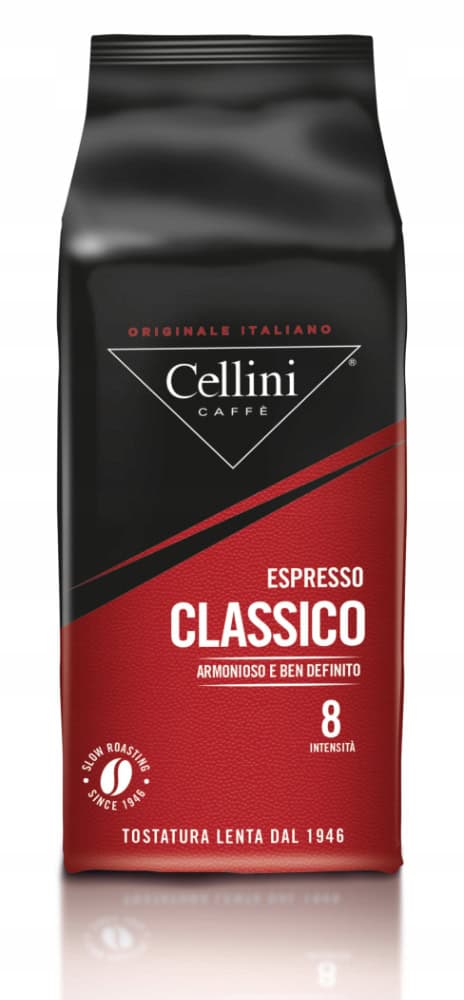 Kawa CELLINI CLASSICO 2 x 1kg ziarnista 7 Aromatyczna kawa ziarnista Cellini Espresso Classico, idealna do codziennego parzenia, intensywny smak i głęboki aromat, 8 stopni intensywności, idealna do espresso i kaw mlecznych.