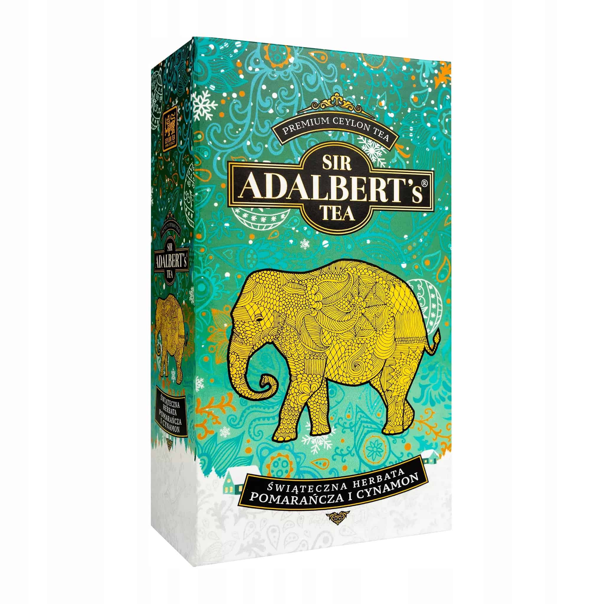 Herbata ADALBERT'S ROSE BLACK TEA 4 Herbata świąteczna z pomarańczą i cynamonem Sir Adbert's Tea, luksusowa filiżanka bożonarodzeniowego herbacianego aromatu, egzotyczne przyprawy.