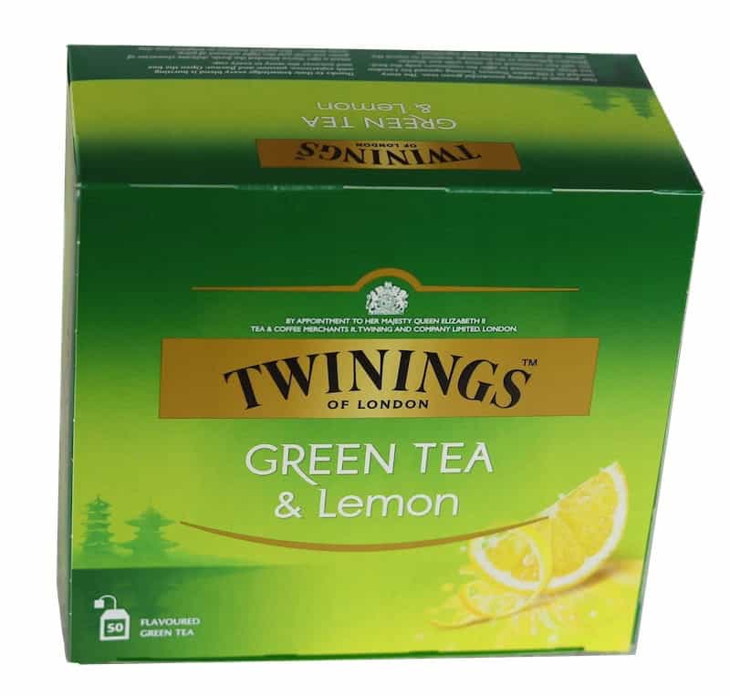 Zielony herbata i cytryna Twinings Green Tea & Lemon, opakowanie, herbata zielona z cytryną, Herbata Twinings z cytrusowym aromatem, naturalna herbata zielona z cytrynowym dodatkiem, Relewantność: wysoka.