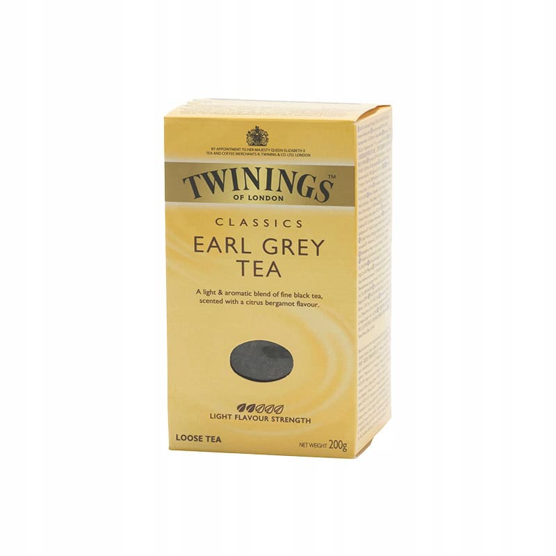 Twinings Earl Grey – czarna herbata sypana (200g) 3 Herbata Earl Grey Twinings - czarna herbata z cytrusowym aromatem, lekkiego smaku, idealna do codziennego picia, 200g, klasyczny wybór dla miłośników herbaty.