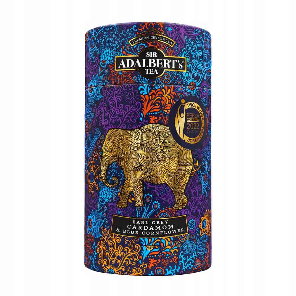 Herbata ADALBERT'S TEA EARL GREY CARDAMOM & BLUE CORNFLOWER - LIŚCIASTA 1 Aromatyczna puszka z herbatą Sir Adalbert's Earl Grey Cardamom & Blue Cornflower o eleganckim designie i unikalnym smaku, idealna na wyjątkowe okazje i codzienne chwile relaksu.