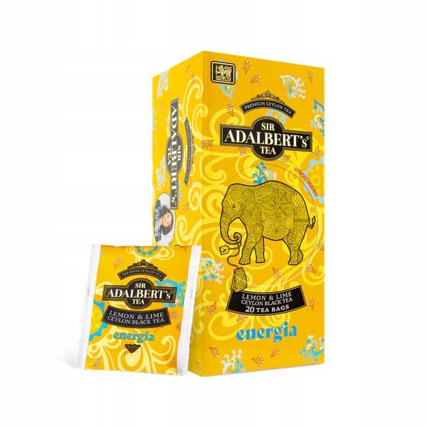 Herbata ADALBERT'S TEA LEMON & LIME ENERGIA - SASZETKI 4 Lemon & Lime Ceylon Black Tea Sir Adalbert's, 20 saszetek, herbaty czarne, energetyzująca herbata z cytryną i limonką.