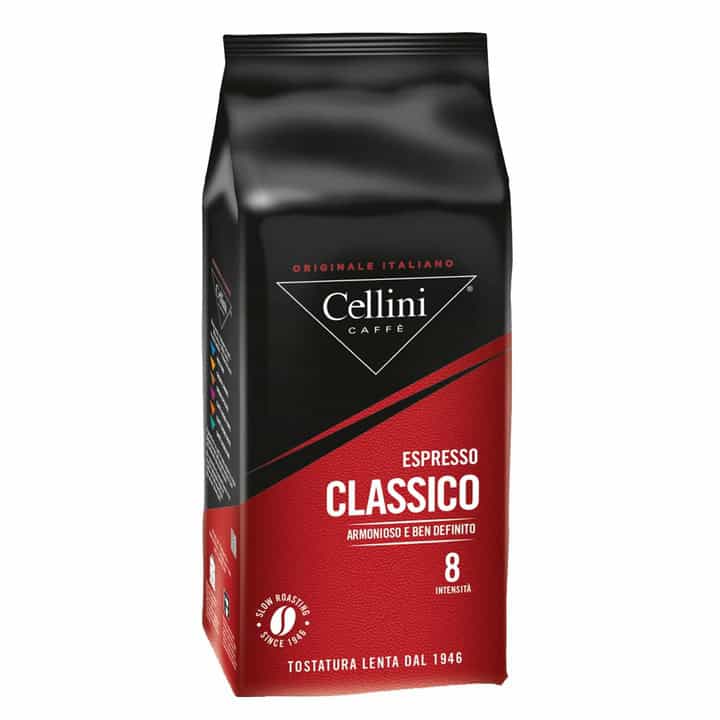 Kawa CELLINI CLASSICO 2 x 1kg ziarnista 6 Aromatynostka kawy espresso Cellini Classico, smak mocny, intensywny, z nutami włoskiego espresso, idealna do kawy na co dzień, oryginalne włoskie ziarna kawy.