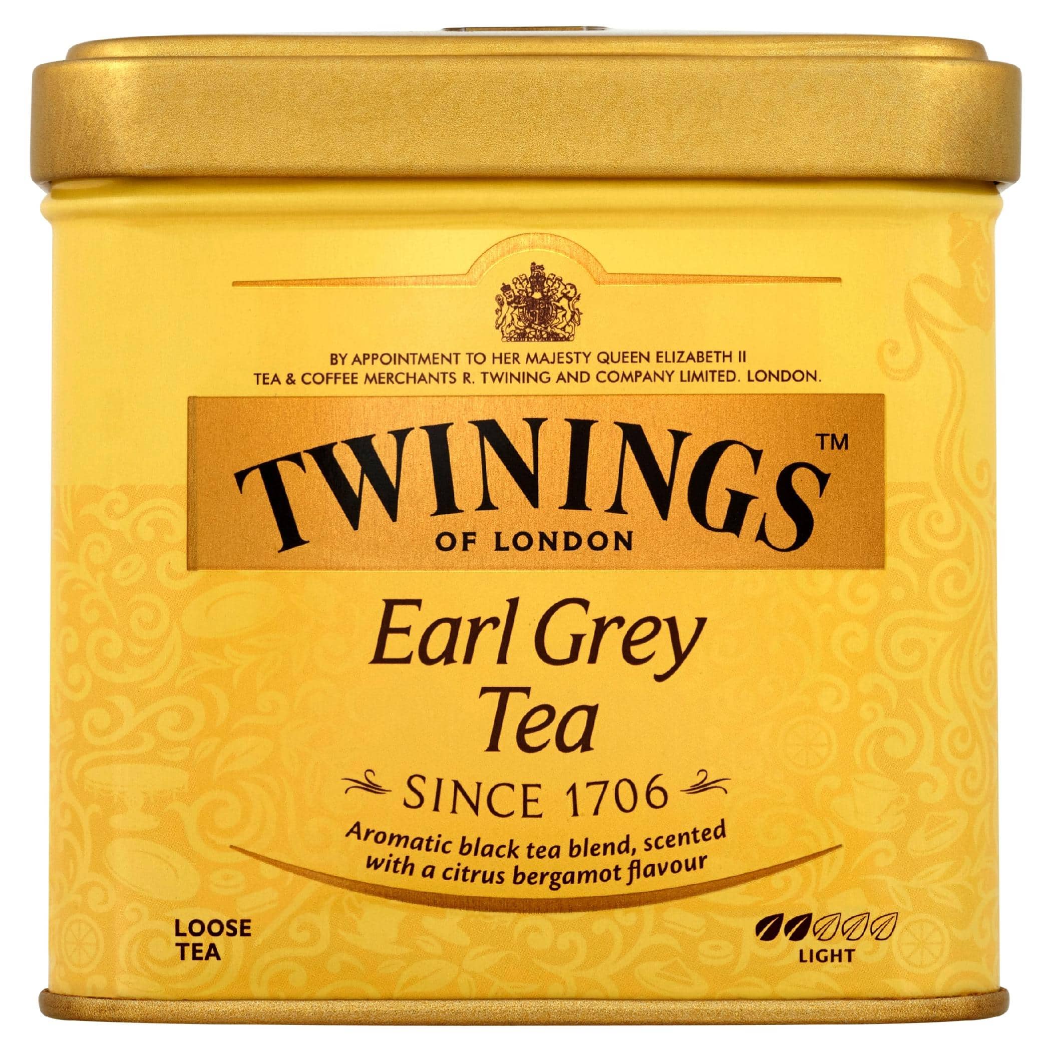 Delikatna herbata Earl Grey Twinings w puszce, aromatyczny czarny herbata z cytrusami i bergamotem, idealna na relaks, 1706.ą.