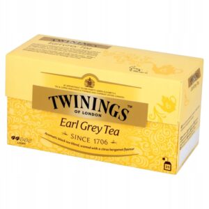Earl Grey Tea Twinings, herbatka czarna aromatyzowana bergamotką, opakowanie 25 torebek, delikatny smak, wysokiej jakości herbaty Twinings od 1706, idealne na dzień.