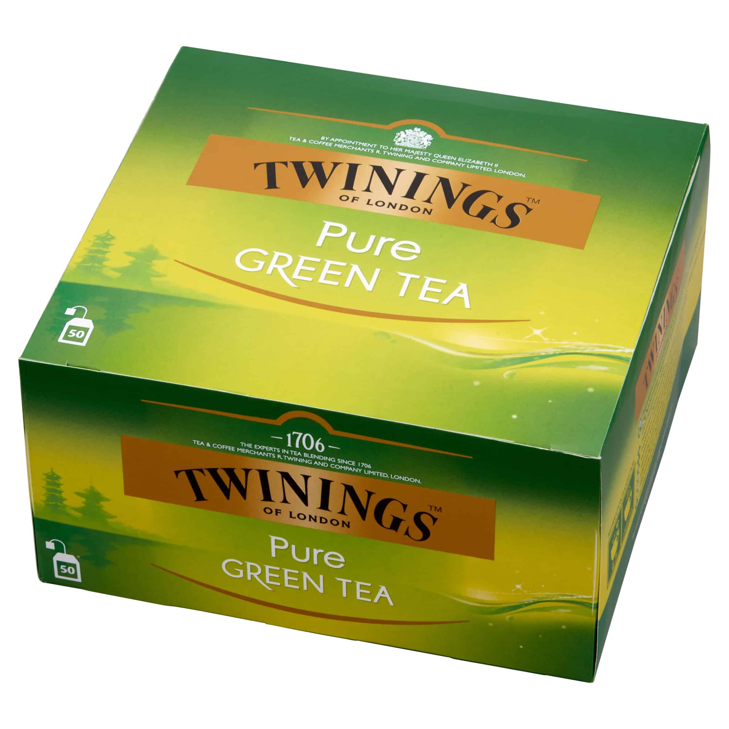 TWININGS Pure Green Tea 50 tb Zielona 3 Ekskluzywne opakowanie herbaty zielonej Twinings, naturalny smak i wysokiej jakości liście herbaty, idealne na codzienne chwile relaksu.