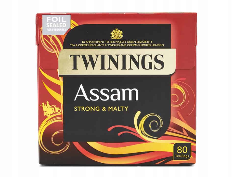 Herbata Twinings Assam Strength Malty opakowanie 80 torebek, intensywny smak, aromat i mocnej herbaty czarnej, idealna do codziennego picia, bogata w smak i energię, wysokiej jakości herbata z Assam, doskonała na śniadanie i spotkania.