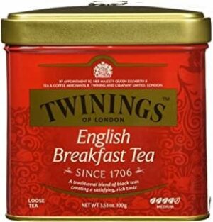 Herbata śniadaniowa Twinings English Breakfast w puszce, klasyczny napój na dobry początek dnia, bogaty smak i aromat, idealny do śniadania, dostępny w sklepie FlowTea.