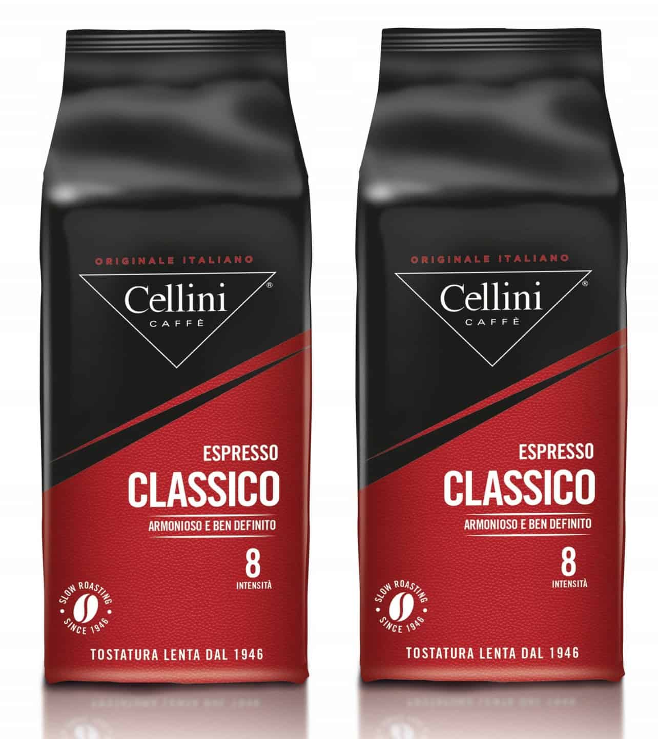 Kawa CELLINI CLASSICO 2 x 1kg ziarnista 1 Podwójne opakowanie ziaren kawy Cellini Espresso Classico, idealne do aromatycznego i harmonijnego espresso, gwarantujące długoletnią tradycję palenia od 1946 roku.