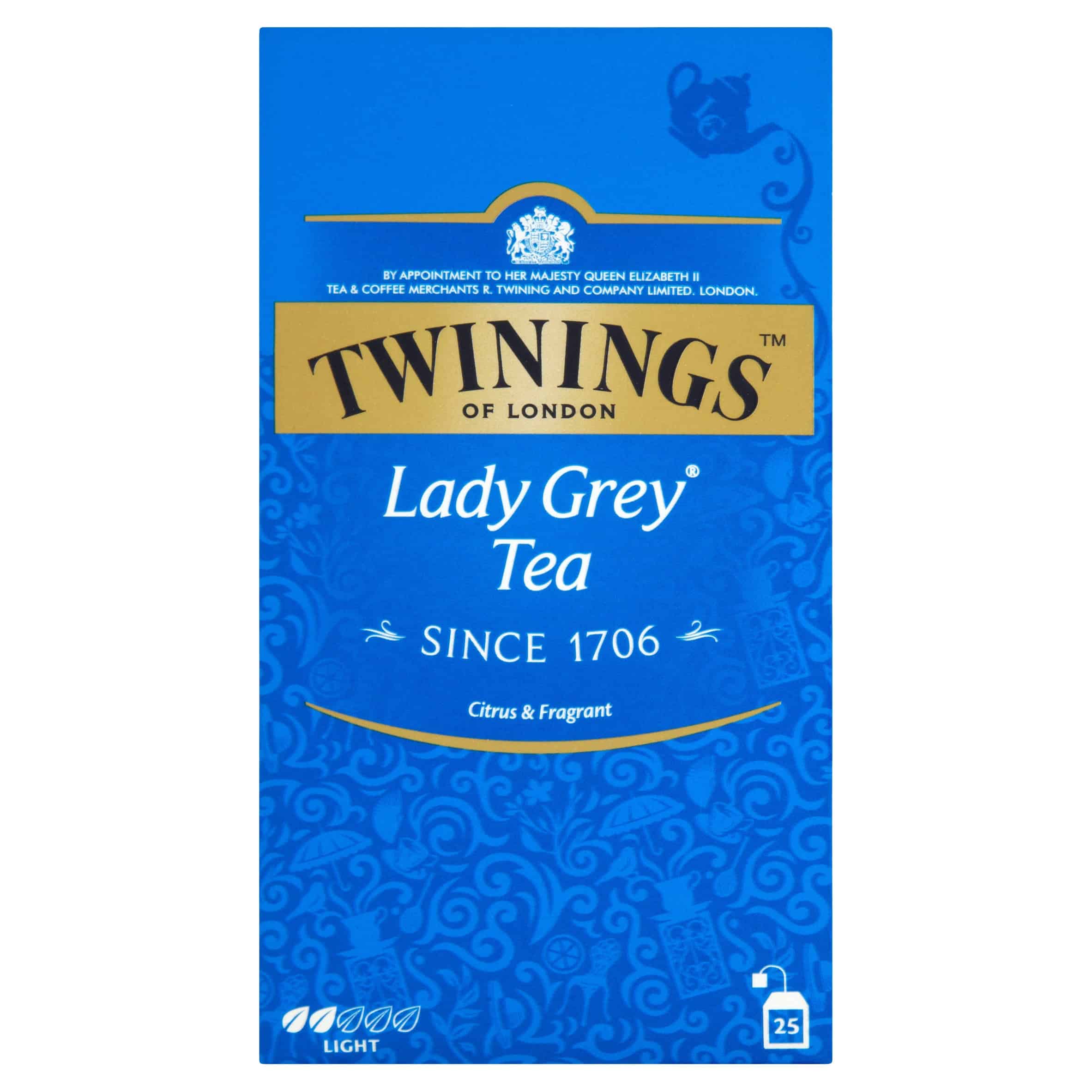 TWININGS LADY GREY 25szt 3 Aplikacja Twinings Lady Grey Tea, herbaty cytrusowej i aromatycznej, idealnej do relaksu i pobudzenia, od lat dostępna na rynku, w eleganckim opakowaniu.