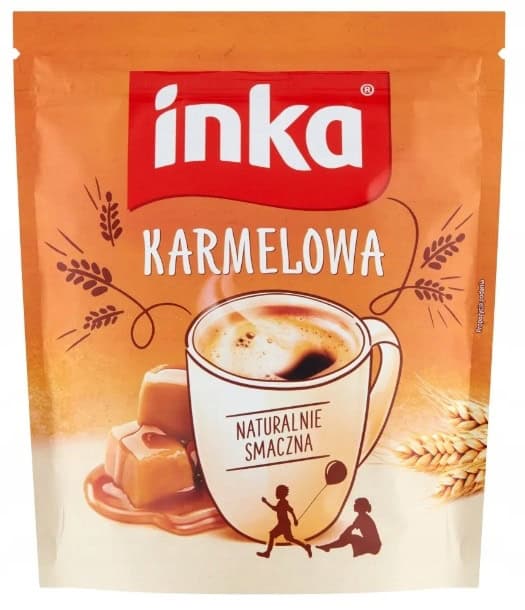 Inka Karmelowa kawa zbożowa, naturalnie smaczna, idealna na relaks i energię, dostępna w sklepie FlowTea, najlepsza jako alternatywa dla kawy oraz napoje na bazie kawy zbożowej.