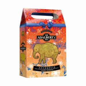 Herbata czarna Sir Adalbert's Tea Lucky Elephant, eleganckie opakowanie z motywem słonia, aromatyczna mieszanka herbata premium z nutami karmelu i jaśminu, idealna do relaksu i poprawy nastroju.