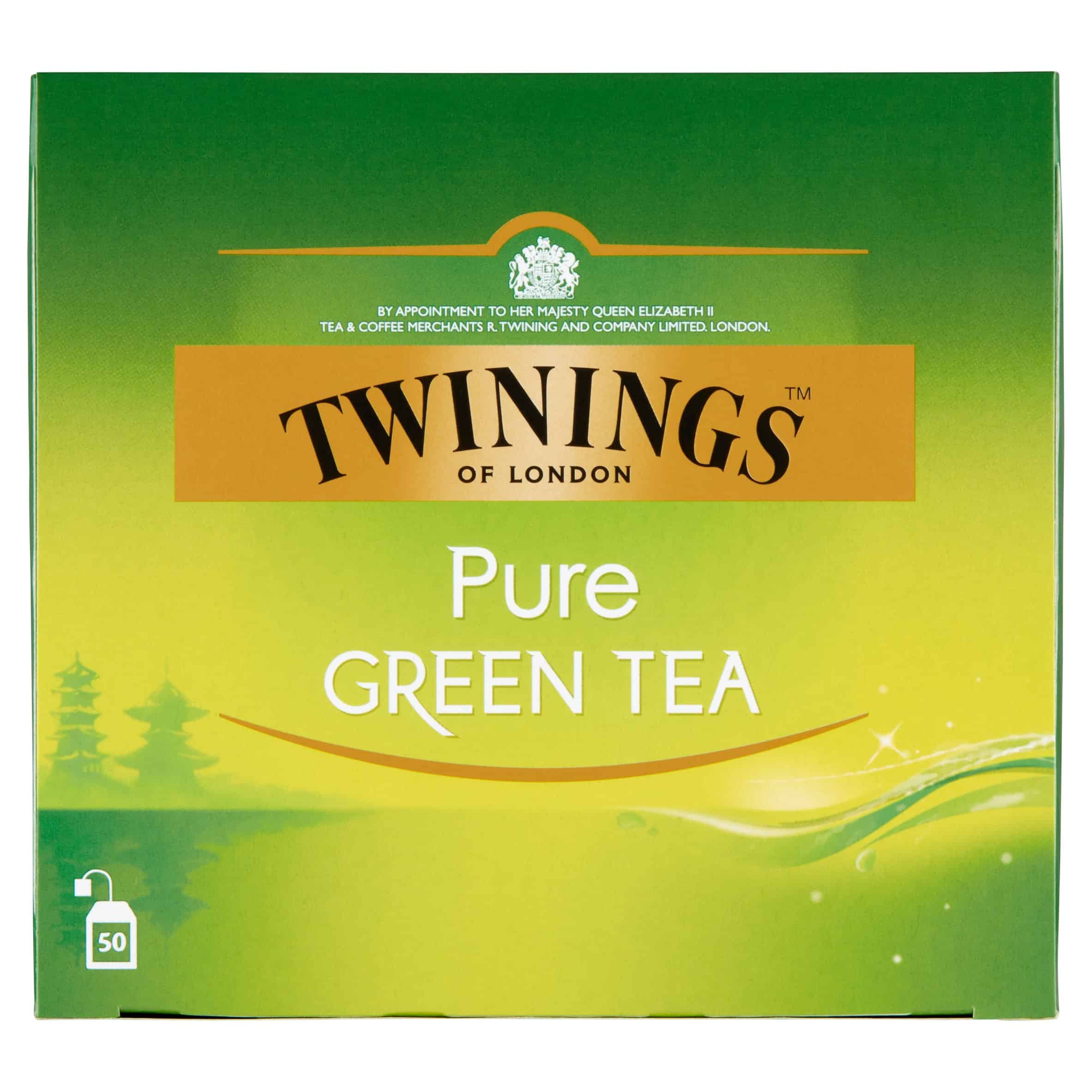 TWININGS Pure Green Tea 50 tb Zielona 2 Naturalny zielony herbata Twinings Pure Green Tea w zielonym pudełku.