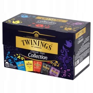Bogata kolekcja herbat Twinings Classic Teas, różnorodne smaki czarnych i aromatyzowanych herbat, idealna do codziennego relaksu i spotkań, opakowanie z 20 saszetkami.