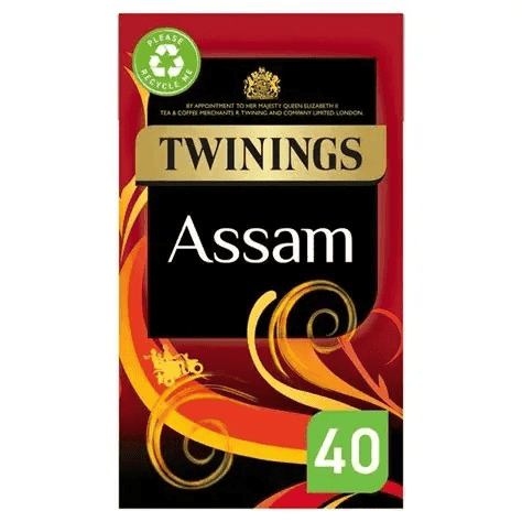 Twinings ASSAM 40 szt herbata angielska 100g UK 1 Herbata Twinings Assam, czarna herbata w opakowaniu, 40 torebek, najwyższa jakość, aromatyczna i pełna smaku, idealna na każdego poranną kawę z herbaty.