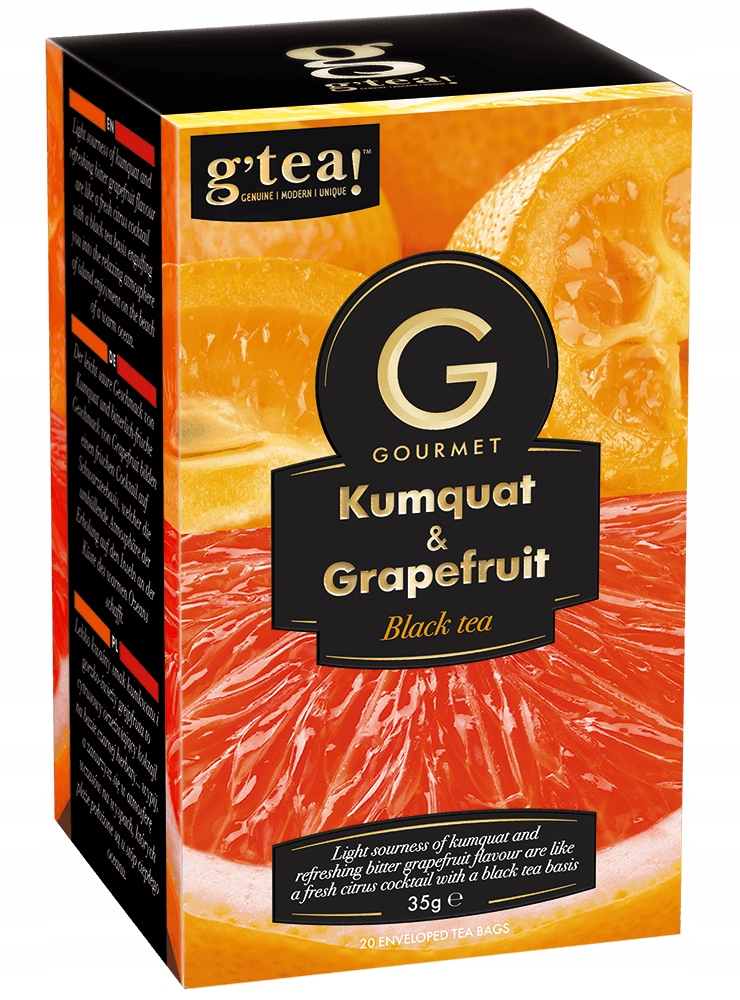 Herbata czarna G'tea Kumquat & Grapefruit z kumkwatem i grejpfrutem, 20 torebek 2 Herbata czarna G'tea Kumquat & Grapefruit z kumkwatem i grejpfrutem, 20 torebek - obrazek 2