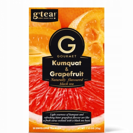 Herbata czarna G'tea Kumquat & Grapefruit z kumkwatem i grejpfrutem, 20 torebek 1 Herbata czarna G’tea Kumquat & Grapefruit z kumkwatem i grejpfrutem, 20 torebek